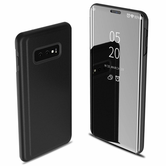 For Samsung Galaxy S10/S10 Plus/S10E Smart Leather Flip Mirror 360 Phone Case Cover black