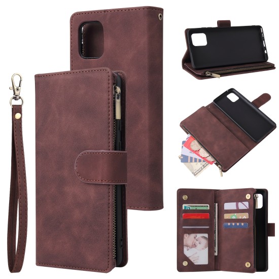 For Samsung NOTE 10 Lite Case Smartphone Shell Wallet Design Zipper Closure Overall Protection Cellphone Cover  3 brown