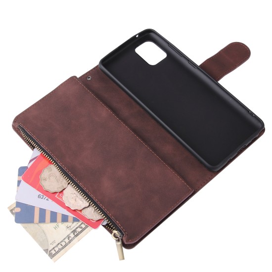 For Samsung NOTE 10 Lite Case Smartphone Shell Wallet Design Zipper Closure Overall Protection Cellphone Cover  3 brown