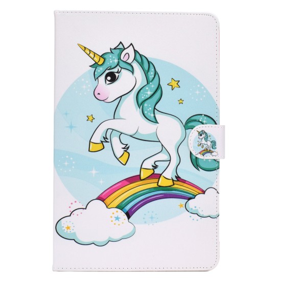 For Samsung T580 PU Laptop Protective Case with Front Snap Color Painted Smart Stay Cover  single horned horse