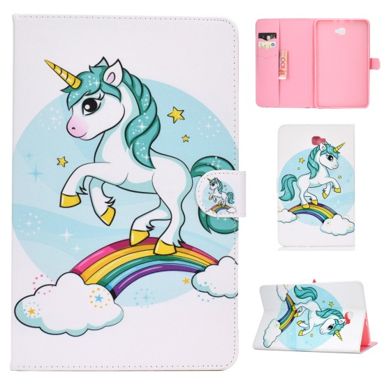 For Samsung T580 PU Laptop Protective Case with Front Snap Color Painted Smart Stay Cover  single horned horse