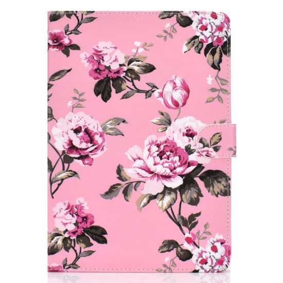 For iPad 10.5 2017/iPad 10.2 2019 Laptop Protective Case Color Painted Smart Stay PU Cover with Front Snap  Pink flower