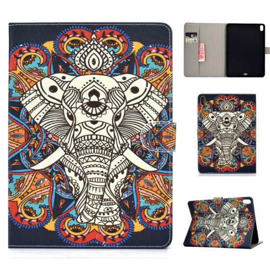 For iPad Pro 11 Laptop Protective Case Smart Stay Color Painted PU Cover with Front Snap Fun elephant