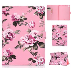 For iPad Pro 11 Laptop Protective Case Smart Stay Color Painted PU Cover with Front Snap Pink flower