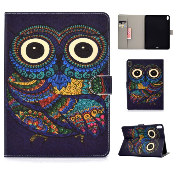 For iPad Pro 11 Laptop Protective Case Smart Stay Color Painted PU Cover with Front Snap owl