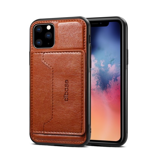 For iPhone 11/11 Pro/11 Pro Max Cellphone Smart Shell 2-in-1 Textured PU Leather Shock-Absorption Anti-Fall Card Holder Stand Function Phone Cover brown