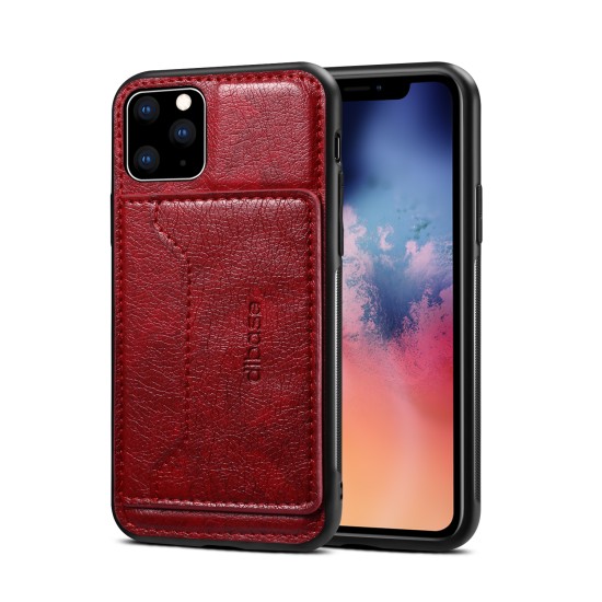 For iPhone 11/11 Pro/11 Pro Max Cellphone Smart Shell 2-in-1 Textured PU Leather Shock-Absorption Anti-Fall Card Holder Stand Function Phone Cover brown