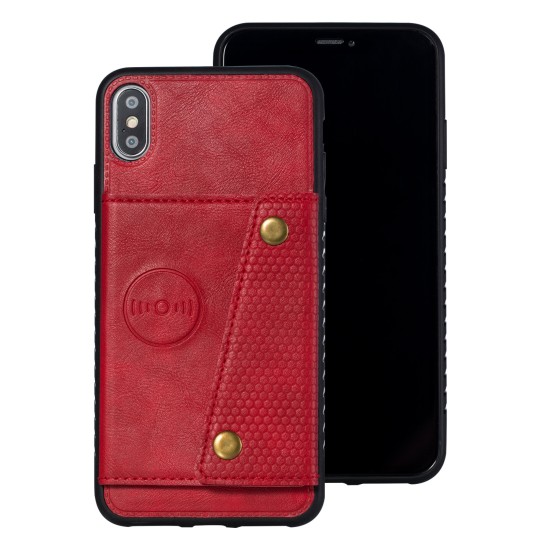 For iPhone XS Max 6.5 inch Phone Case Protective Back Cover with Card Holder Bracket, Red shell