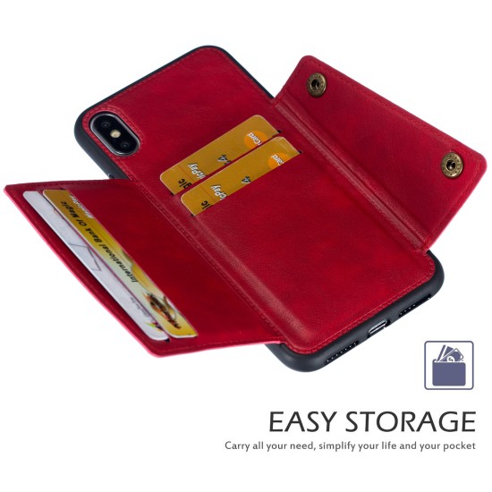 For iPhone XS Max 6.5 inch Phone Case Protective Back Cover with Card Holder Bracket, Red shell