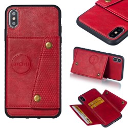 For iPhone XS Max 6.5 inch Phone Case Protective Back Cover with Card Holder Bracket, Red shell