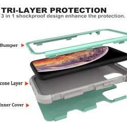 For iPhone11 iPhone11 Pro iPhone11 Max PC+ Silicone 2 in 1 Hit Color Tri-proof Shockproof Dustproof Anti-fall Protective Cover Back Case Rose gold + gray