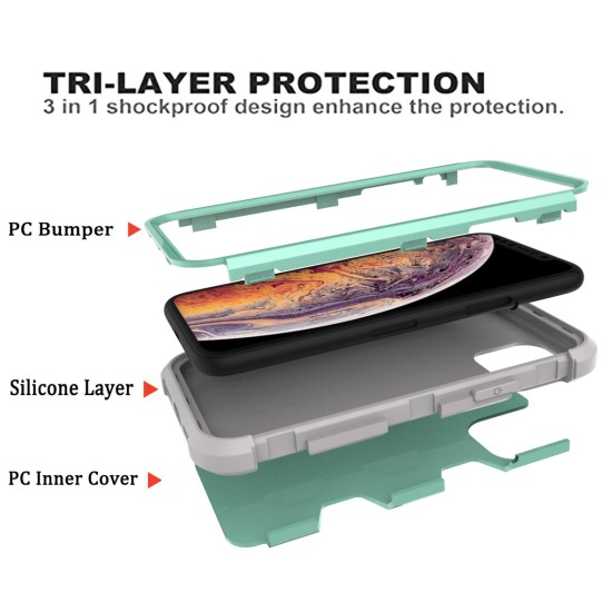 For iPhone11 iPhone11 Pro iPhone11 Max PC+ Silicone 2 in 1 Hit Color Tri-proof Shockproof Dustproof Anti-fall Protective Cover Back Case Rose gold + gray