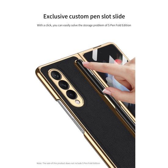 Leather Folding Mobile Phone  Case All-inclusive Anti-drop Creative Pen Slot Mobile Phone Cover Compatible For Zfold3/w22 Black