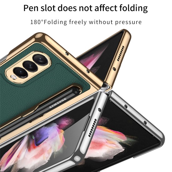 Leather Folding Mobile Phone  Case All-inclusive Anti-drop Creative Pen Slot Mobile Phone Cover Compatible For Zfold3/w22 green