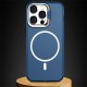 Metal Lens Stand Matte Phone Case for Mag Wireless Magnet Charging Back Cover Blue for iPhone14