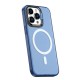 Metal Lens Stand Matte Phone Case for Mag Wireless Magnet Charging Back Cover Blue for iPhone14 plus