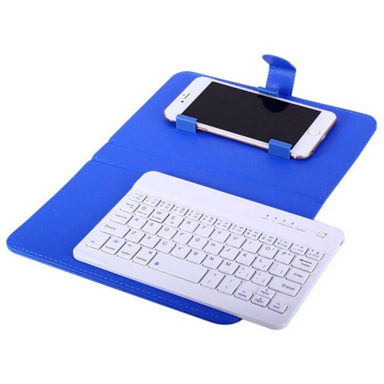 Portable PU Leather Wireless Keyboard Case for iPhone with Bluetooth Keyboard for 4.2-6.8 Inch Phones  black_Bluetooth keyboard + leather case