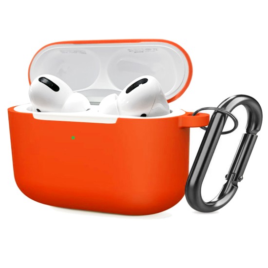 Soft Silicone Case for Airpods Pro Shockproof Hook Protective Bags With Keychain Earbuds Cover Orange