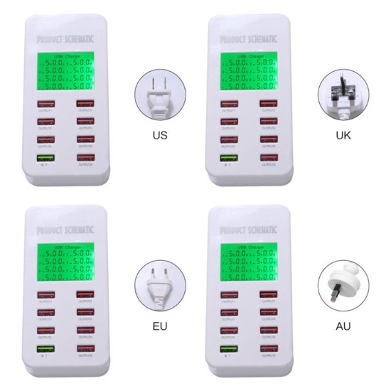 8 Port USB Quick Charger LCD Display Multi-Port USB Charging Station for Smartphone Tablets Power Supply AU Plug