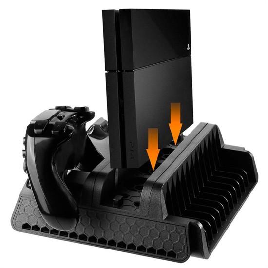 Compatible For Ps4 Cooling Base + Handle Dual Charging Vertical Stand With Smart Cooling Bracket Portable Charger With Non-slip Bottom black