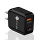 Mobile Phone  Charging  Head PD 20W+QC 3.0 Digital Display Dual Port Fast Charge Charger Black_EU