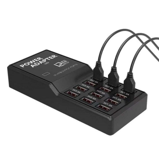 Multi 12 Port USB Charging Station Hub Desktop Wall Cell Phone Charger Organizer UK plug