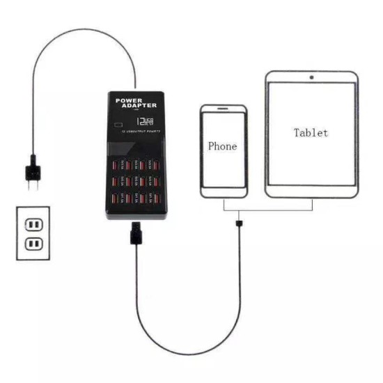 Multi 12 Port USB Charging Station Hub Desktop Wall Cell Phone Charger Organizer US plug