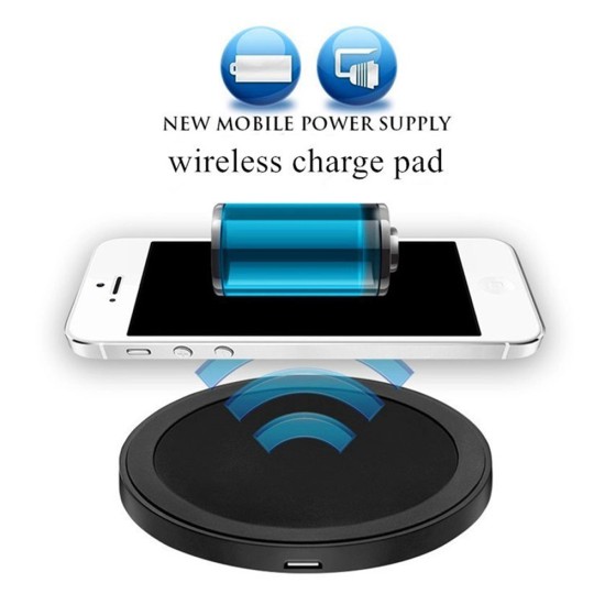 Universal Small Thin Round Wireless Charger For QI Standard Mobiles Wireless Charging Black blue