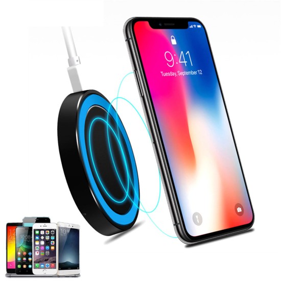 Universal Small Thin Round Wireless Charger For QI Standard Mobiles Wireless Charging Black blue