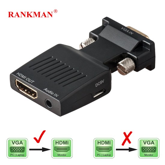 VGA Male to HDMI Female Adapter with Audio Adapter Cables 1080P for HDTV Monitor Projector black