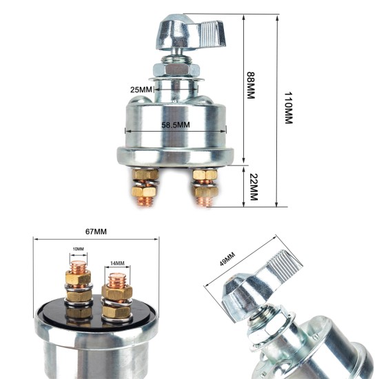 125A 12V Car Battery Disconnect Isolator Cut Off Terminal Master Switch Boat Marine 12V 24V Truck Auto Battery Power Switch Single (silver)