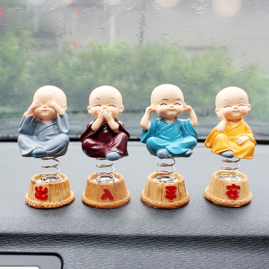 4Pcs/Set Spring Cute Cartoon Little Monk Doll Decoration Auto Dashboard Shaking Head Ornament