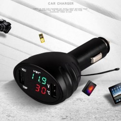 Car Digital LED Thermometer Voltmeter Auto Dual USB Charger Battery Monitor Temperature Gauge green red light