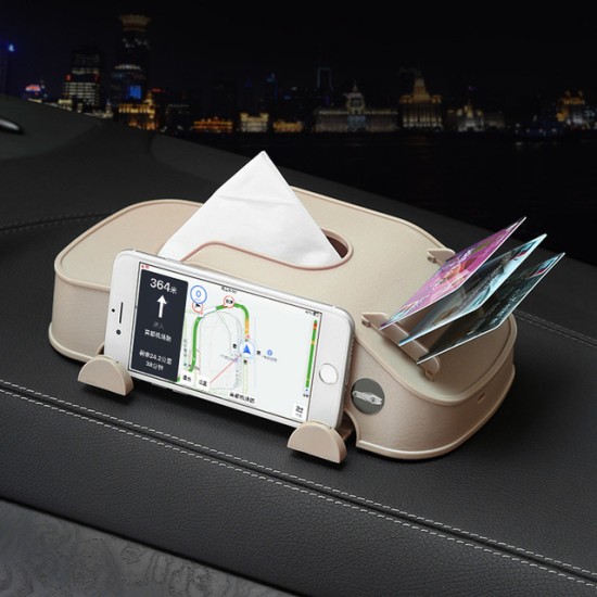 Car Tissue Box Multi-function Mobile Phone Bracket Inserter Auto Tissue Box Container 3 in 1 Paper Holder Brown