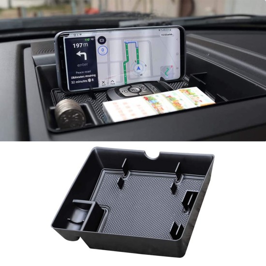 Dash Center Console Table Storage Tray Instrument Organizer ABS Black Materials Anti-Slip Rubber Pad for Ford F150 (2015-2019)