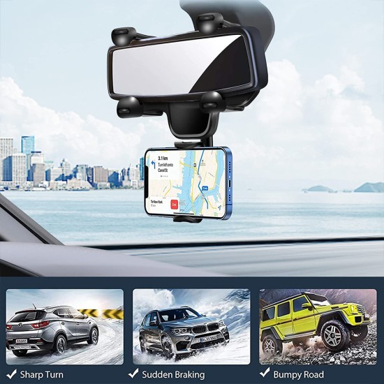 Foldable Car Rearview Mirror Mobile Phone  Holder Universal Multifunctional Adjustable Rotatable Gps Navigation Phone Bracket 203 black