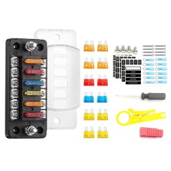 Universal Car Modified Fuse  Box Fuse Holder 6-way Positive Negative Fuse Box With Led Light For Vehicle Car Boat Marine Auto black