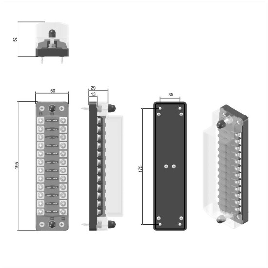 Universal Car Modified Fuse Box Fuse Holder 12-way Positive Negative Fuse Box 12-32v Fuse Block For Vehicle Car Boat Marine Auto black