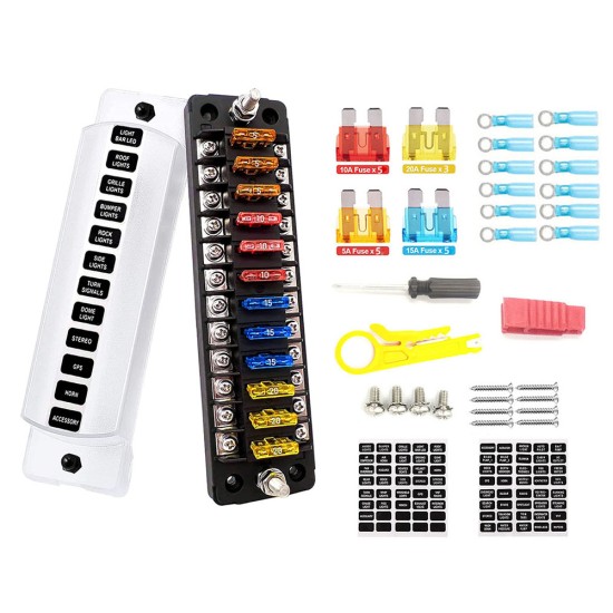 Universal Car Modified Fuse Box Fuse Holder 12-way Positive Negative Fuse Box 12-32v Fuse Block For Vehicle Car Boat Marine Auto black