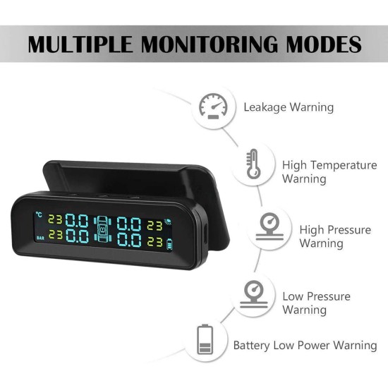 Ip67 Waterproof Tire  Pressure  Monitor Tpms Tire Pressure Monitoring System With Temperature Pressure Lcd Display Auto Alarm Real-time Monitoring black