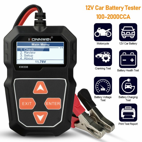 Kw208 Car Battery Resistance Detector Automatic Diagnostic Scanner Load Tester Analyzer Black