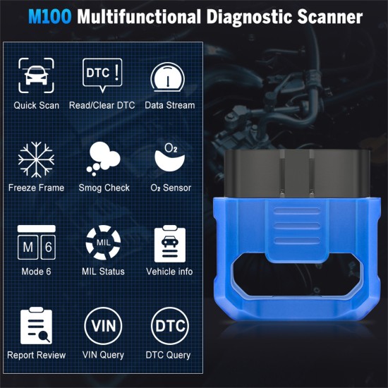 M100 Obd2 Bluetooth 4.0 Scanner Auto Car Fault Diagnosis Tool Code Reader Compatible for IOS Android