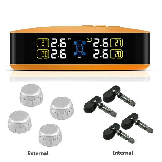 U8 Wireless TPMS Car Tire Pressure LCD Monitoring System with 4 External Sensors USB Charging Built-in Lithium Battery Tire Pressure Monitor U8-TJ Orange_Built-in model