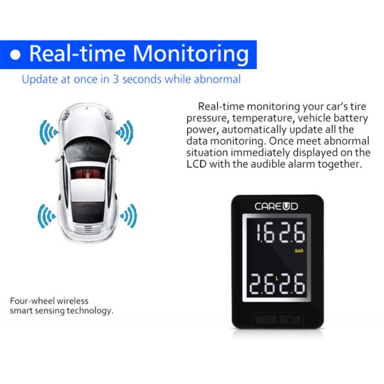 U912-TJ For Honda Car Wireless TPMS Tire Pressure Monitoring System Built-in Sensor LCD Display Embedded Monitor black