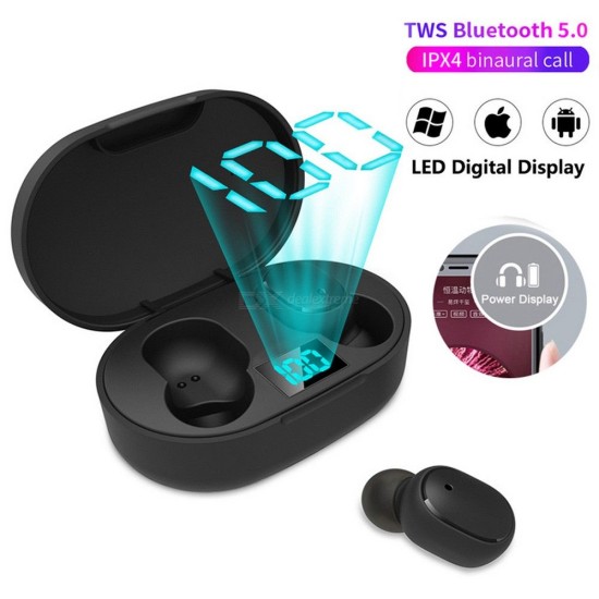 E6S TWS Bluetooth 5.0 Earphone, Noise Cancelling Wireless Earbuds Headset With Mic And LED Display Charging Box - Free shipping - DealExtreme