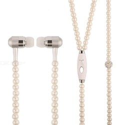 Girl wired headset Rhinestone Jewelry Pearl Necklace Earphones With Mic 3.5mm Earbuds For Xiaomi mi6 - Free shipping - DealExtreme