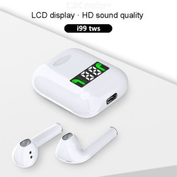 I99 TWS Mini Wireless Earbuds Bluetooth 5.0 HiFi Stereo Pop-up In Ear Earphones With Power Display Charging Box - White - Free shipping - DealExtreme