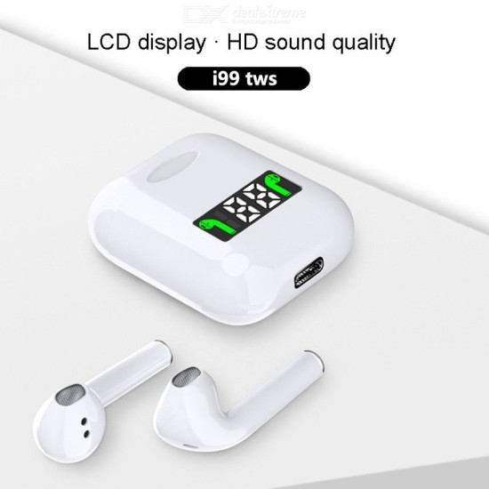 I99 TWS Mini Wireless Earbuds Bluetooth 5.0 HiFi Stereo Pop-up In Ear Earphones With Power Display Charging Box - White - Free shipping - DealExtreme