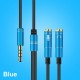 2 in 1 3.5mm Headphone Mic Audio Y Splitter Cable Male to Dual Female Converter Adapter blue