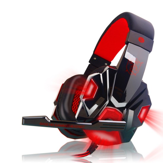 2.2M PC780 Gaming Headsets with Light Mic Stereo Earphones Deep Bass for PC Computer Gamer Laptop Black red glow